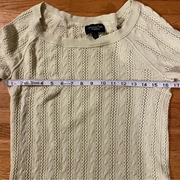 American Eagle Women’s Green Open Cable Knit 3/4 Sleeve Wool Blend Sweater Large - Picture 9 of 10